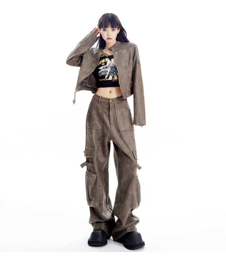 Faux Leather Cargo Pants