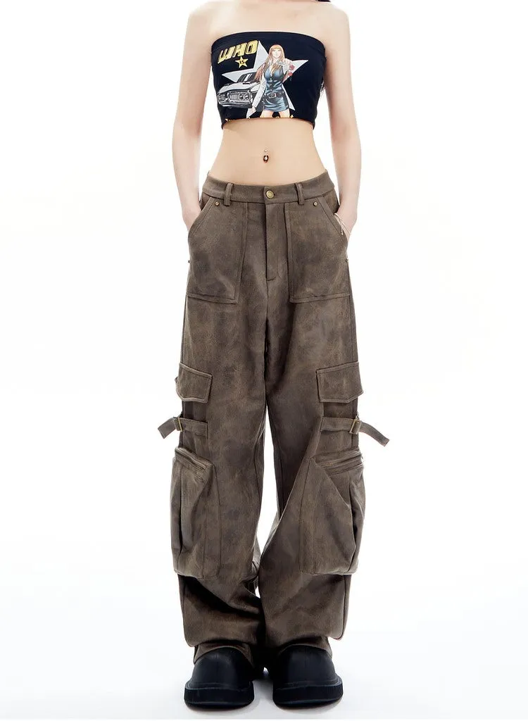 Faux Leather Cargo Pants