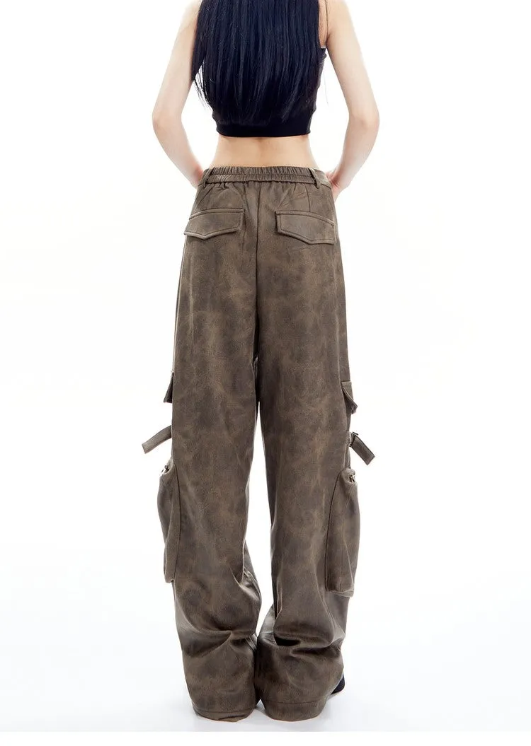 Faux Leather Cargo Pants