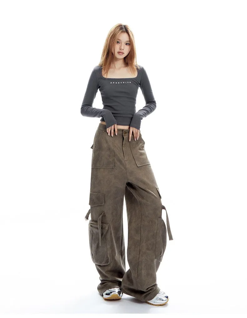 Faux Leather Cargo Pants