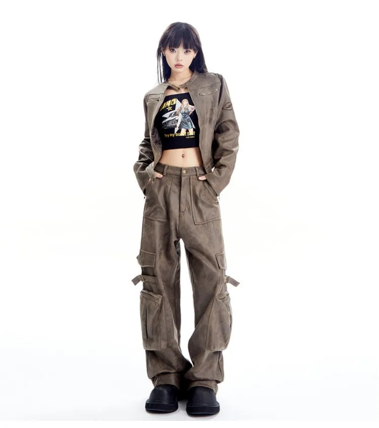 Faux Leather Cargo Pants