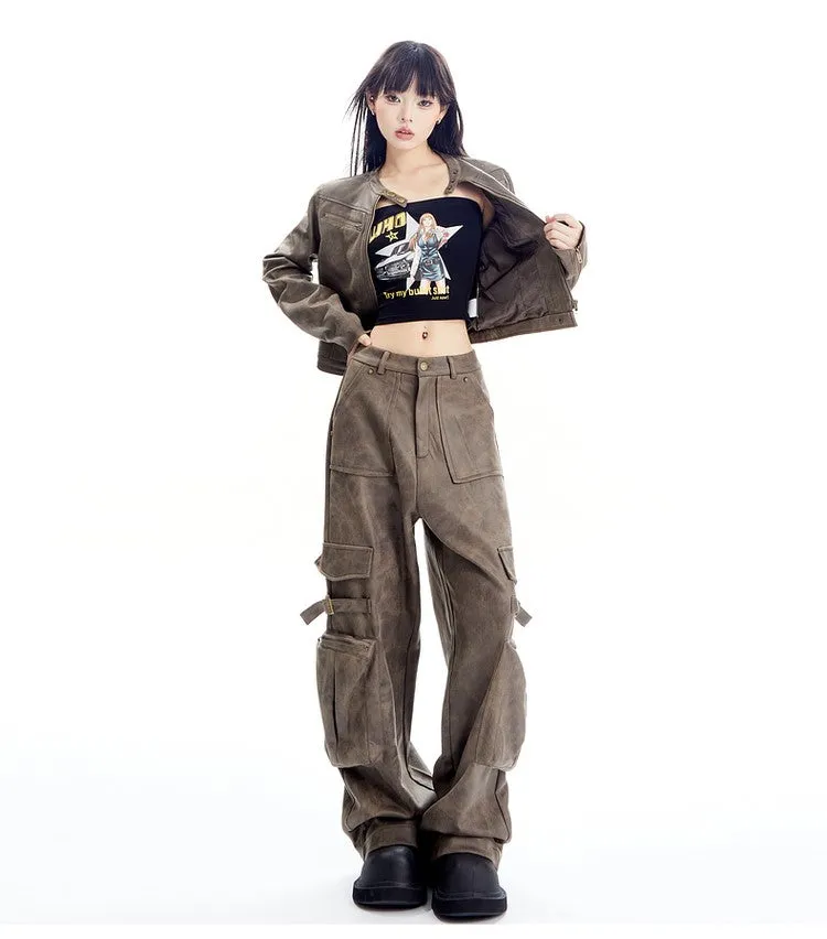 Faux Leather Cargo Pants