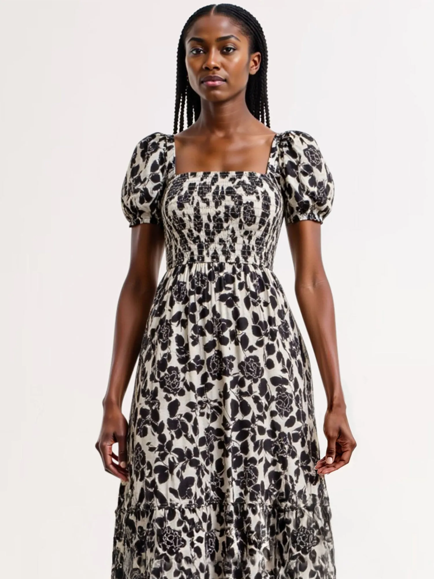 Floral Nap Fit Flare Midi Sun Dress