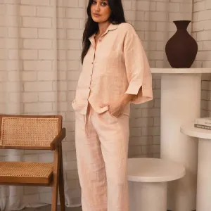 Fundamental Wide Leg Linen Pant Blush