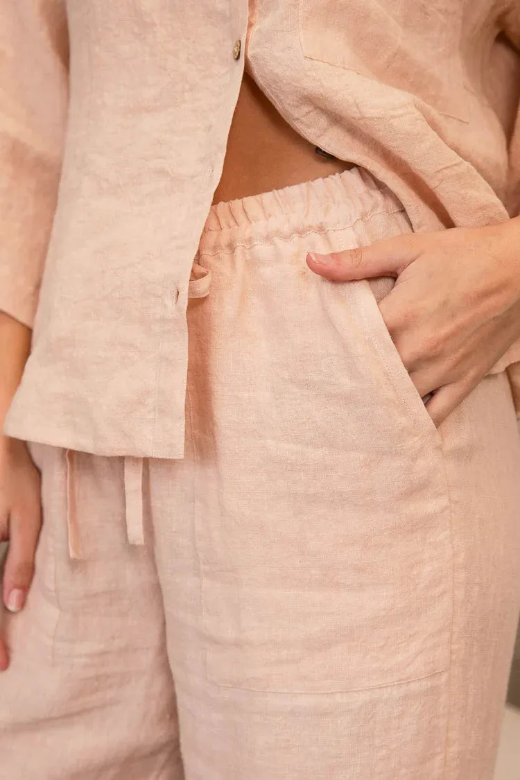 Fundamental Wide Leg Linen Pant Blush