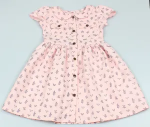 Girls All Over Print Pink/Navy Leaves Dress (3-8 Years0)-GF5035
