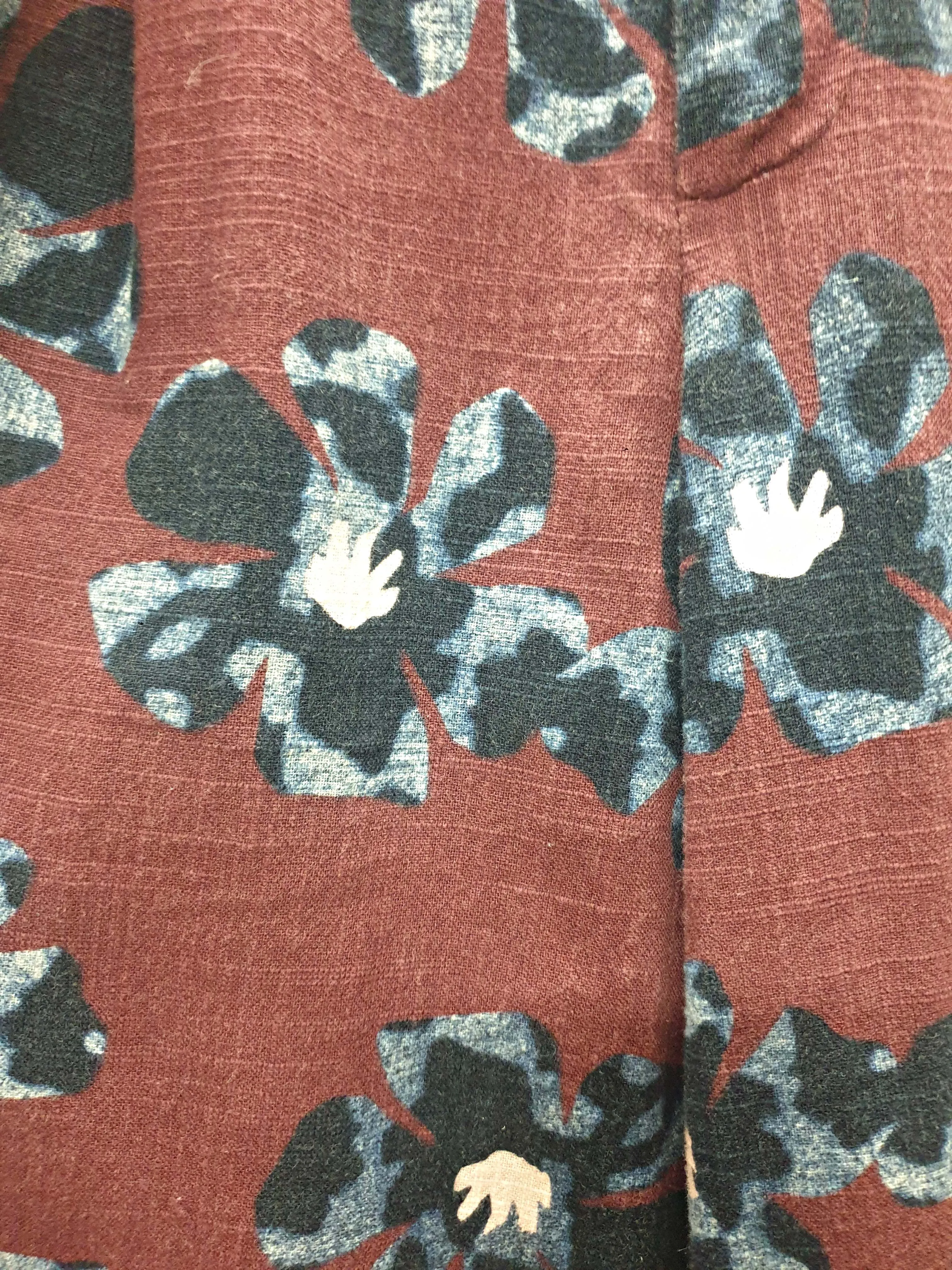 Gorman deep red cotton/linen wide leg pants with flower print size 8