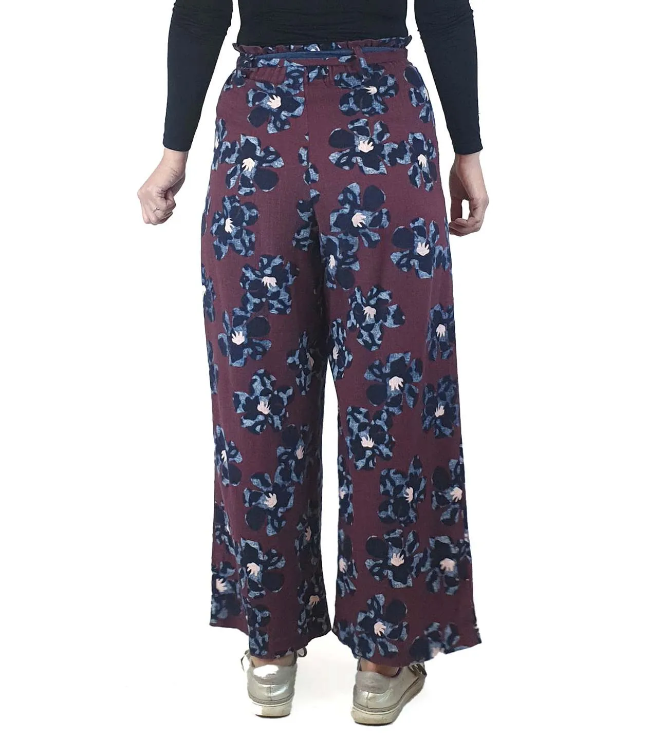 Gorman deep red cotton/linen wide leg pants with flower print size 8