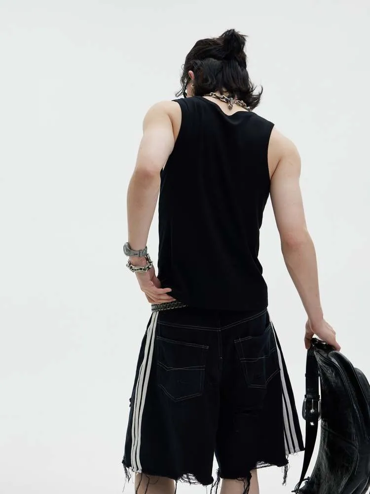 graffiti striped knitted tank top