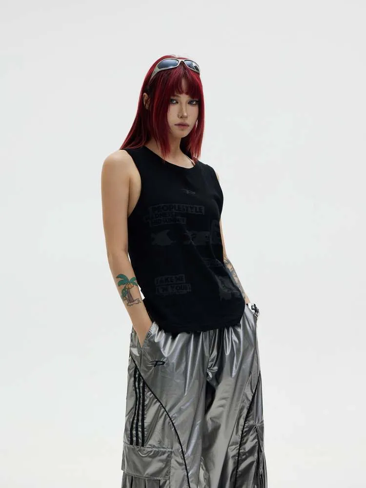 graffiti striped knitted tank top