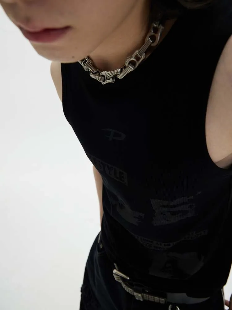graffiti striped knitted tank top