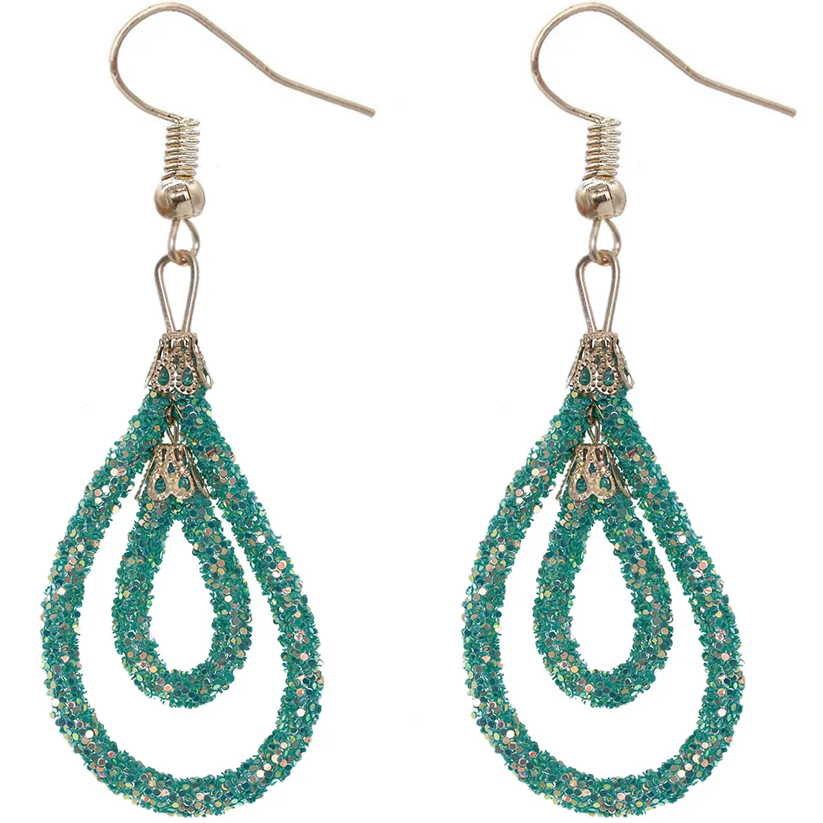 Green Sequin Confetti Double Teardrop Hoop Earrings