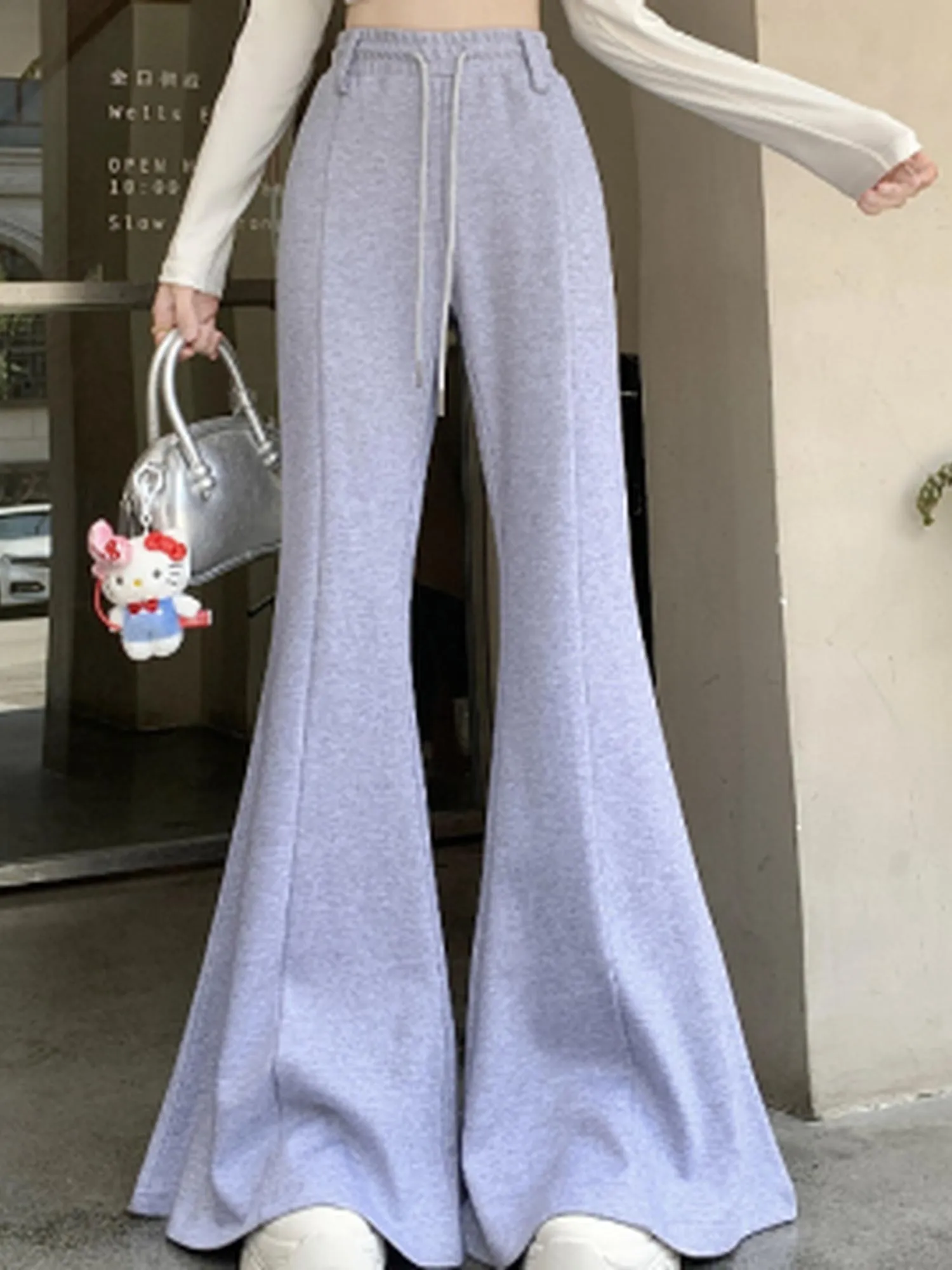 Grey Exaggerated Flare Pants