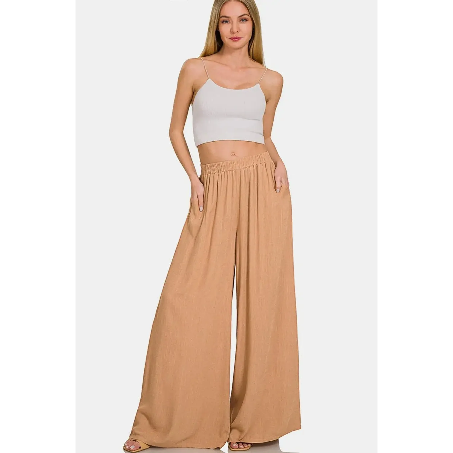 'Harajuku' Pleated Linen Blend Wide Leg Pants
