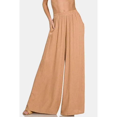 'Harajuku' Pleated Linen Blend Wide Leg Pants