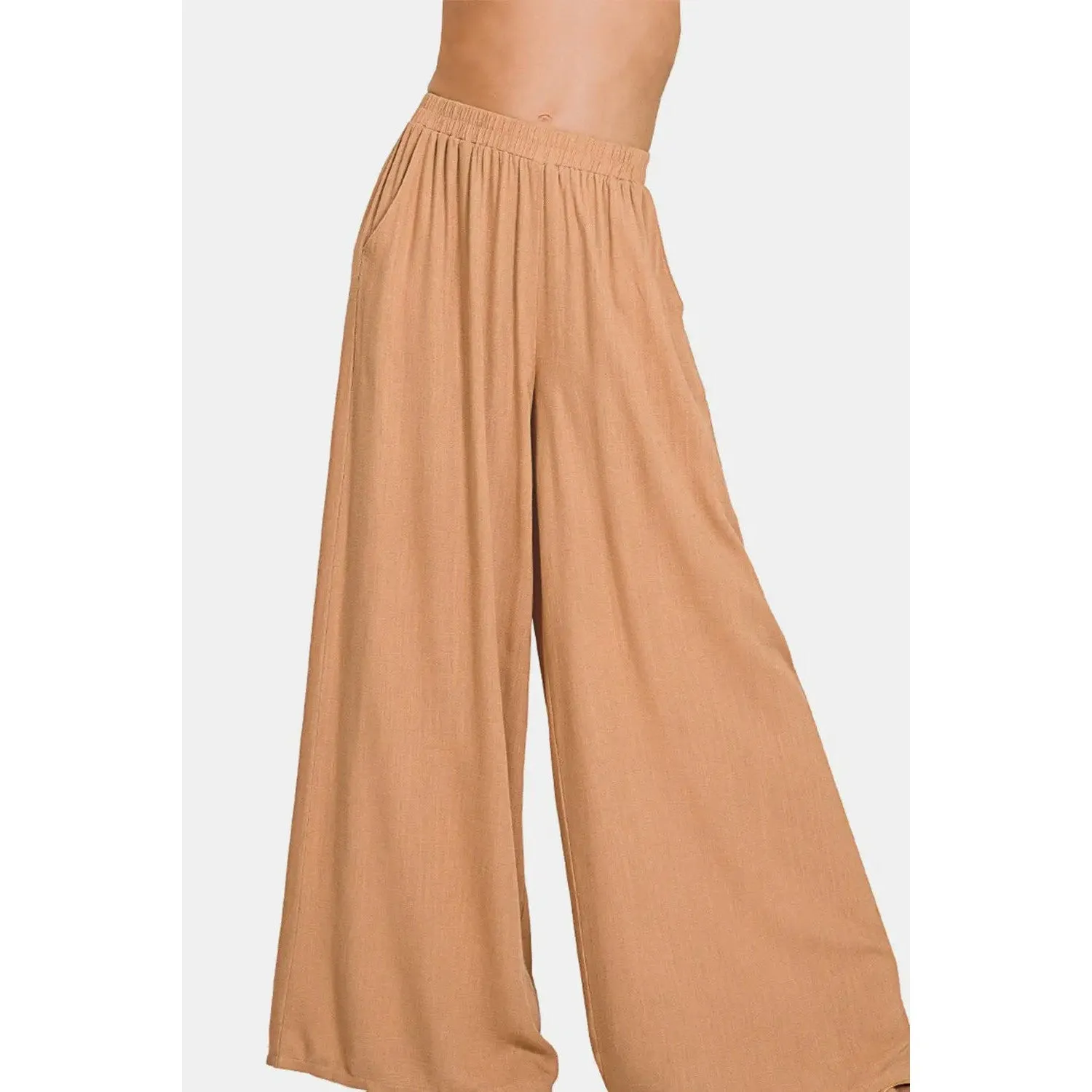 'Harajuku' Pleated Linen Blend Wide Leg Pants
