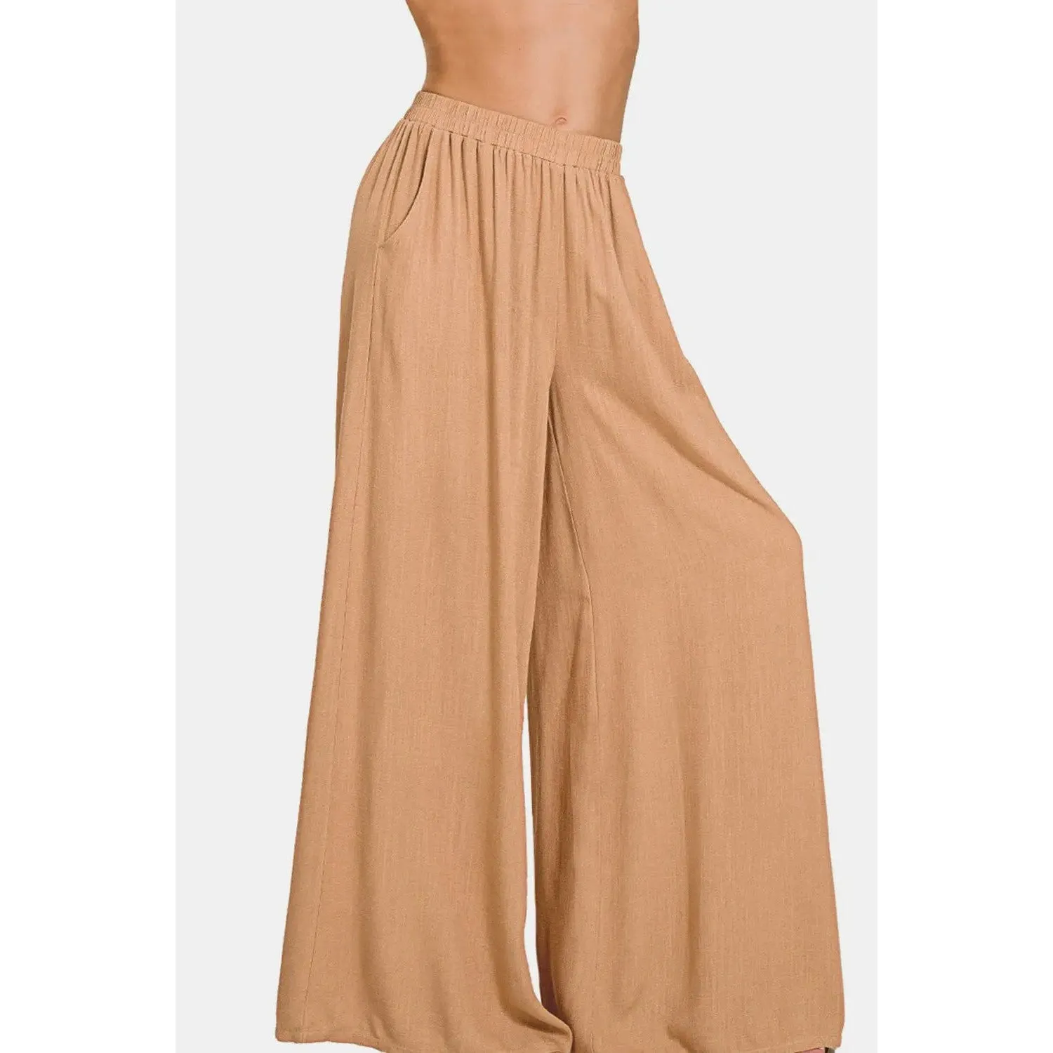 'Harajuku' Pleated Linen Blend Wide Leg Pants