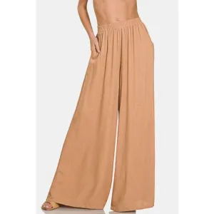 'Harajuku' Pleated Linen Blend Wide Leg Pants