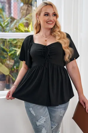 Hazel Blues® | Drawstring Sweetheart Neck Babydoll Blouse