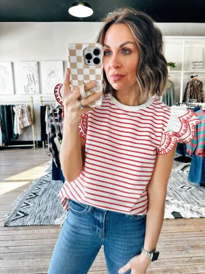Heartbeat Striped Layer Flutter Sleeve Top
