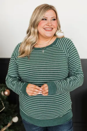 Here For This Striped Top- Hunter Green