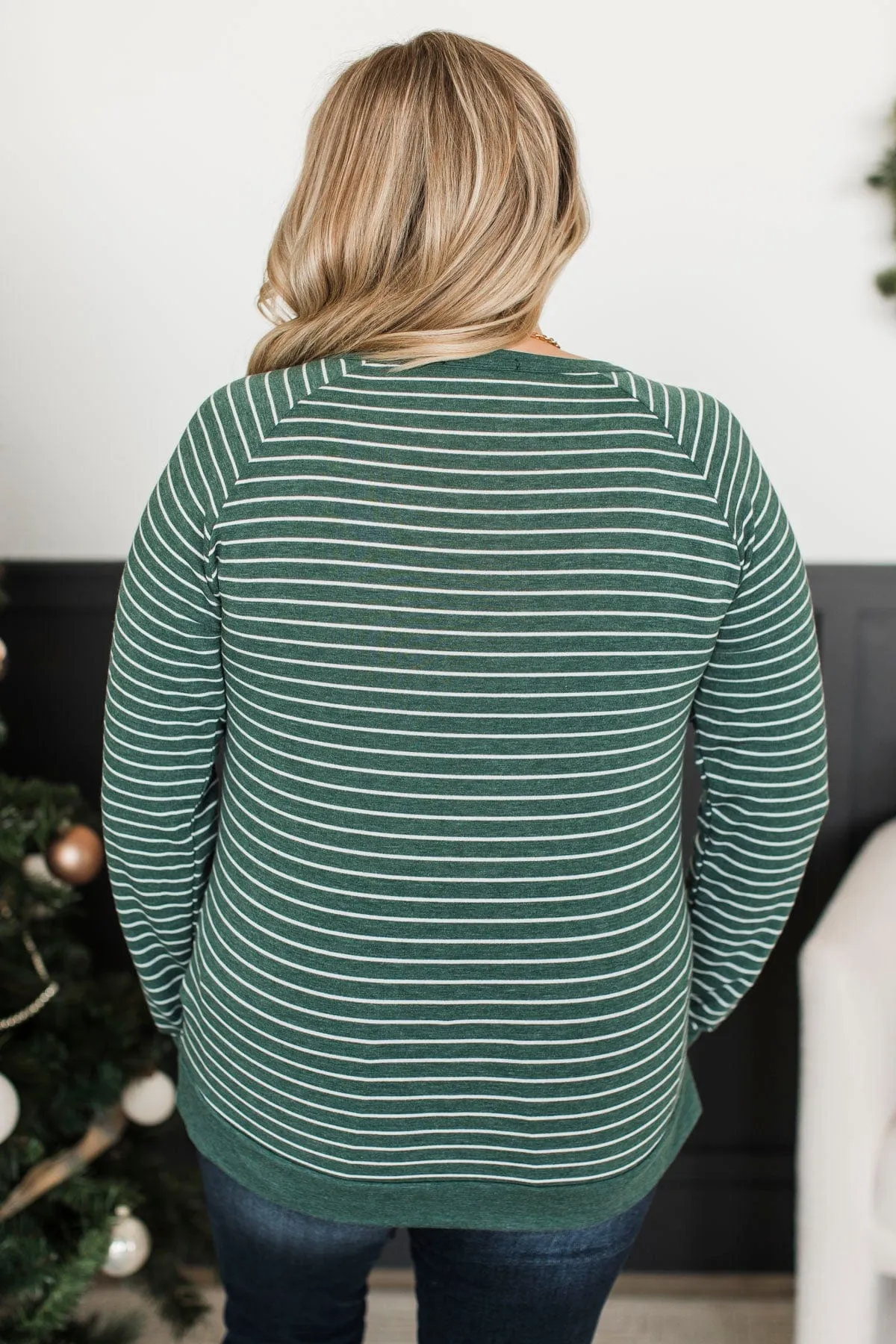Here For This Striped Top- Hunter Green