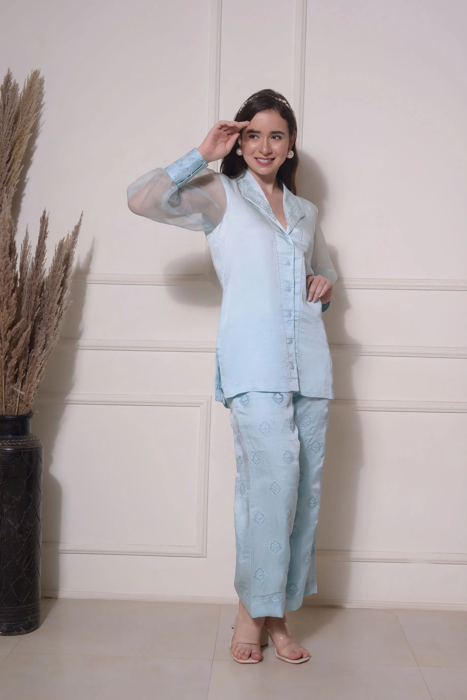 ICE BLUE  CUTWORK COORD SET