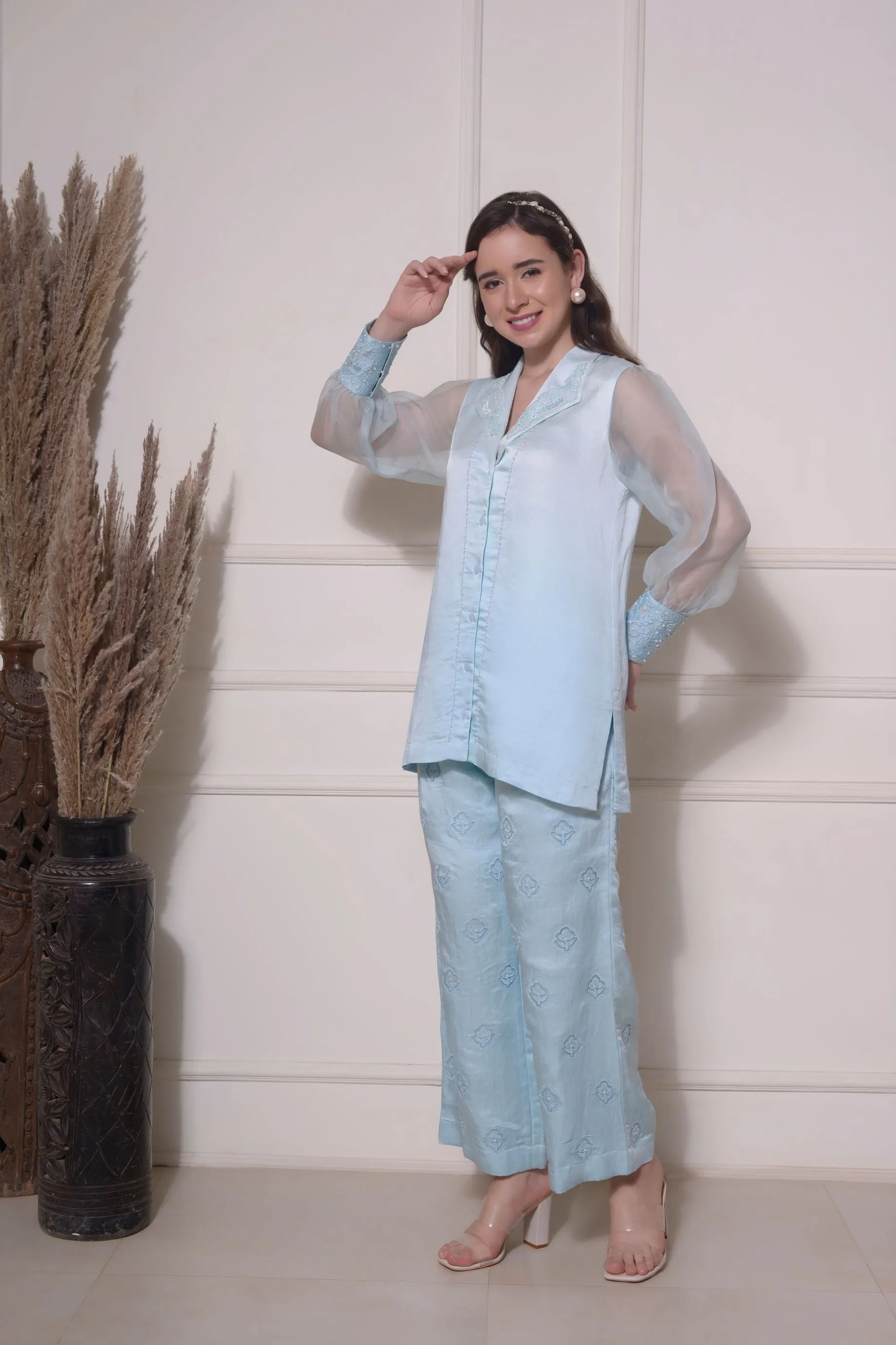 ICE BLUE  CUTWORK COORD SET