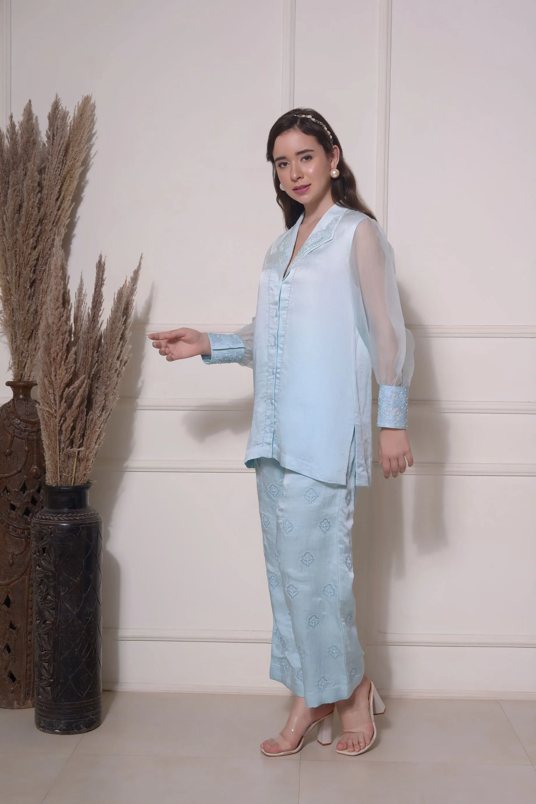 ICE BLUE  CUTWORK COORD SET