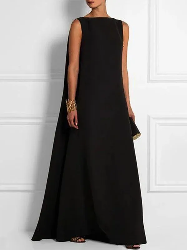 Inara - full, simple, solid color, sleeveless, V-back, long full dress