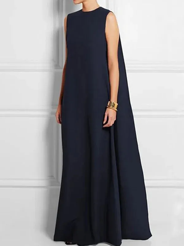 Inara - full, simple, solid color, sleeveless, V-back, long full dress