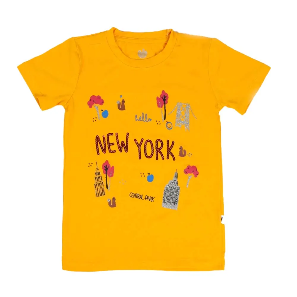 Infants New York T-Shirt For Girls - Saffron | Bachaa Party Baby Clothes Girls Tops & T-Shirts