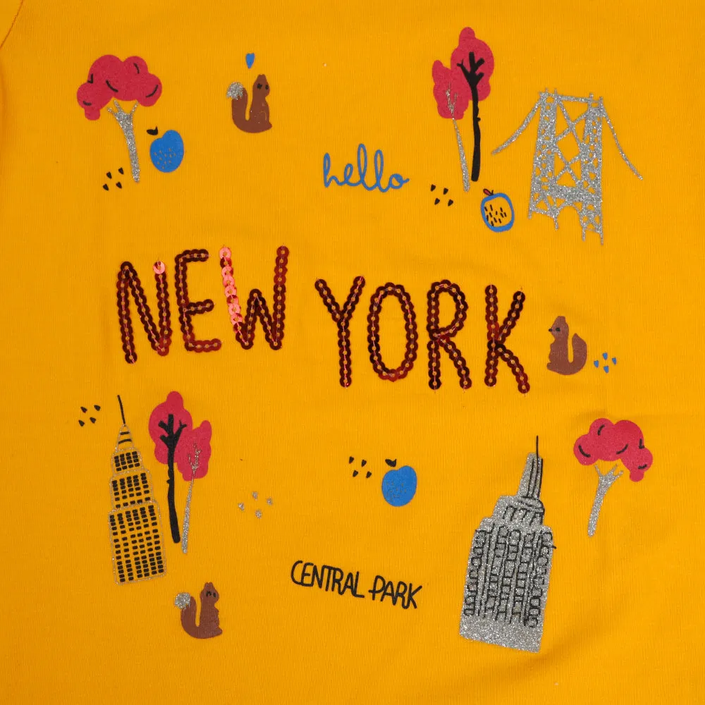 Infants New York T-Shirt For Girls - Saffron | Bachaa Party Baby Clothes Girls Tops & T-Shirts