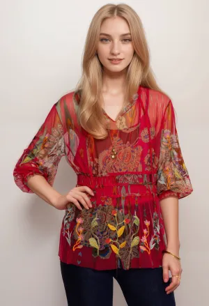 Johnny Was Feather Lark Mesh Blouse (Slip) B13624 Boho Chic