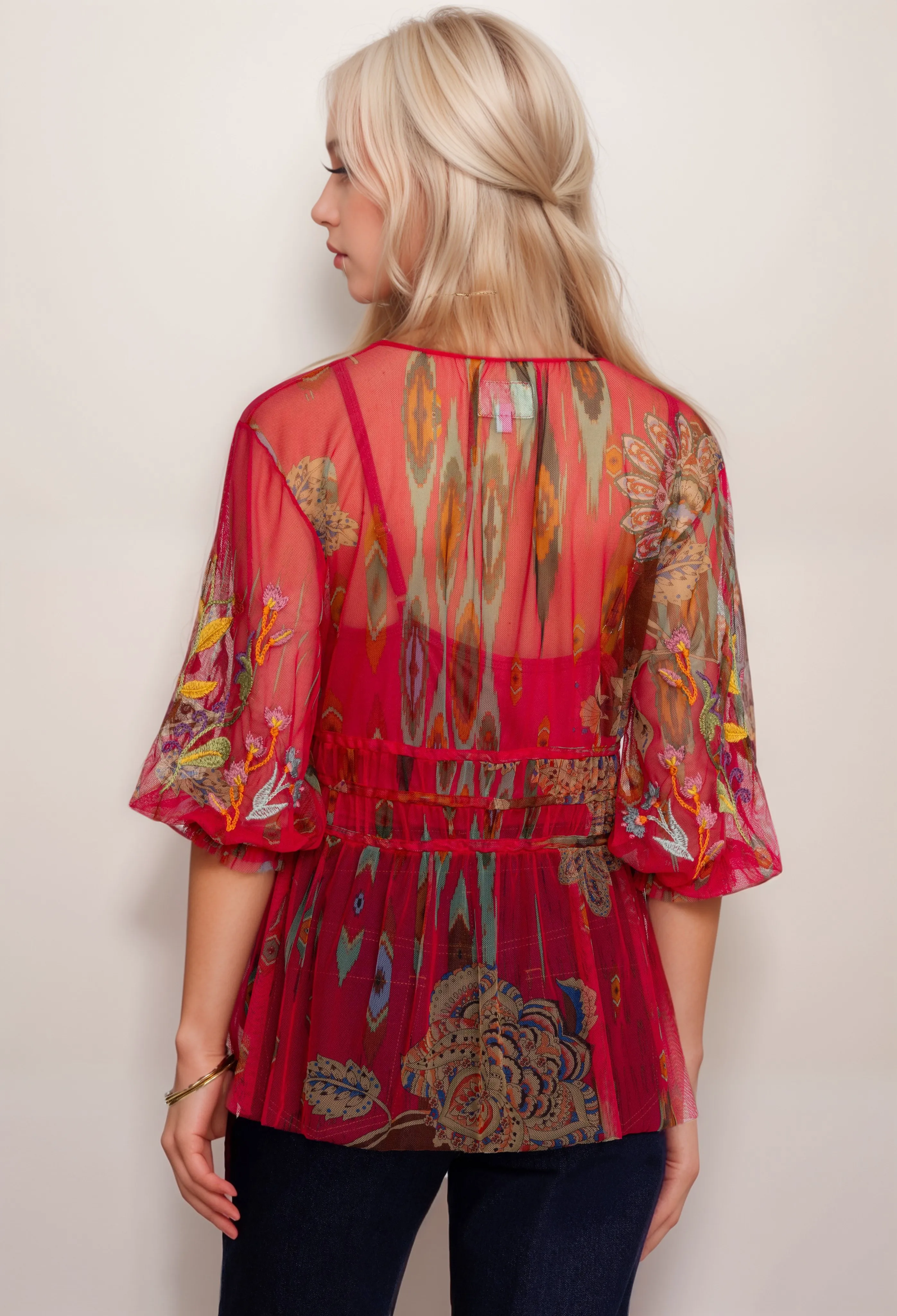 Johnny Was Feather Lark Mesh Blouse (Slip) B13624 Boho Chic