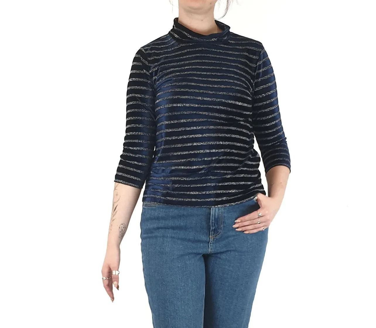 Kindling navy and metalic gold striped top size L (best fits size 12)