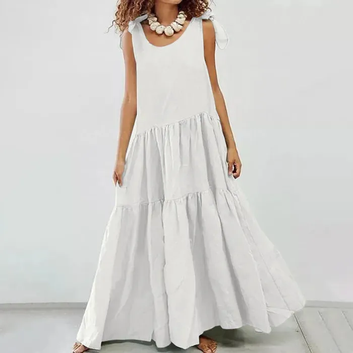 Kinsley - casual maxi dress with ruffles and lace-up cardigan in solid color
