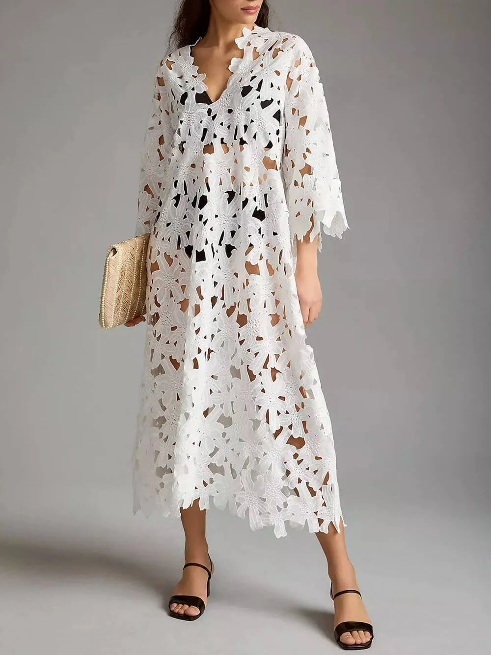Lace Cover Up Charming Beach Midi Dress