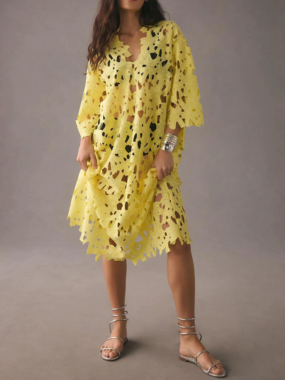 Lace Cover Up Charming Beach Midi Dress