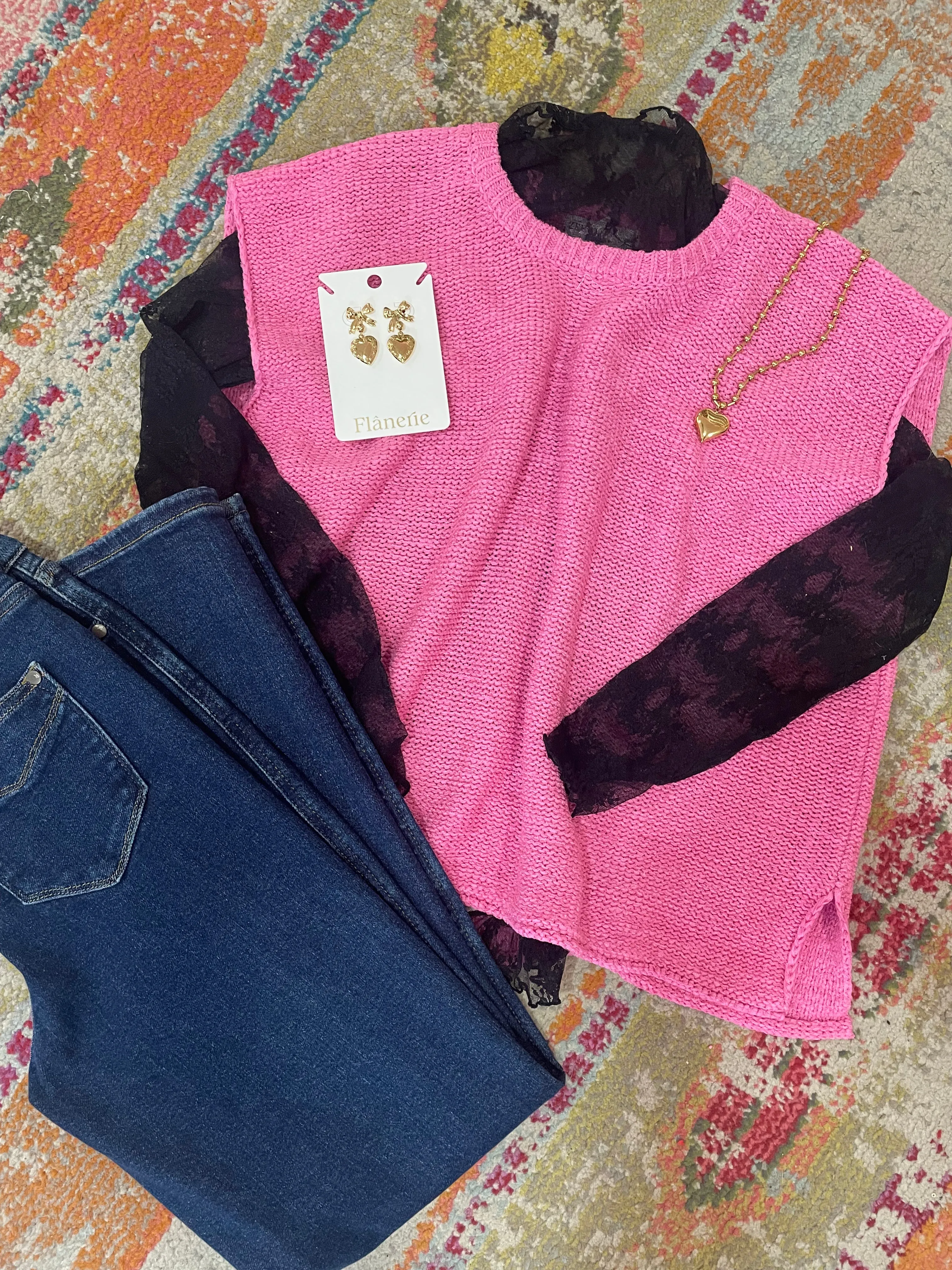 Lace Mesh Long Sleeve Top