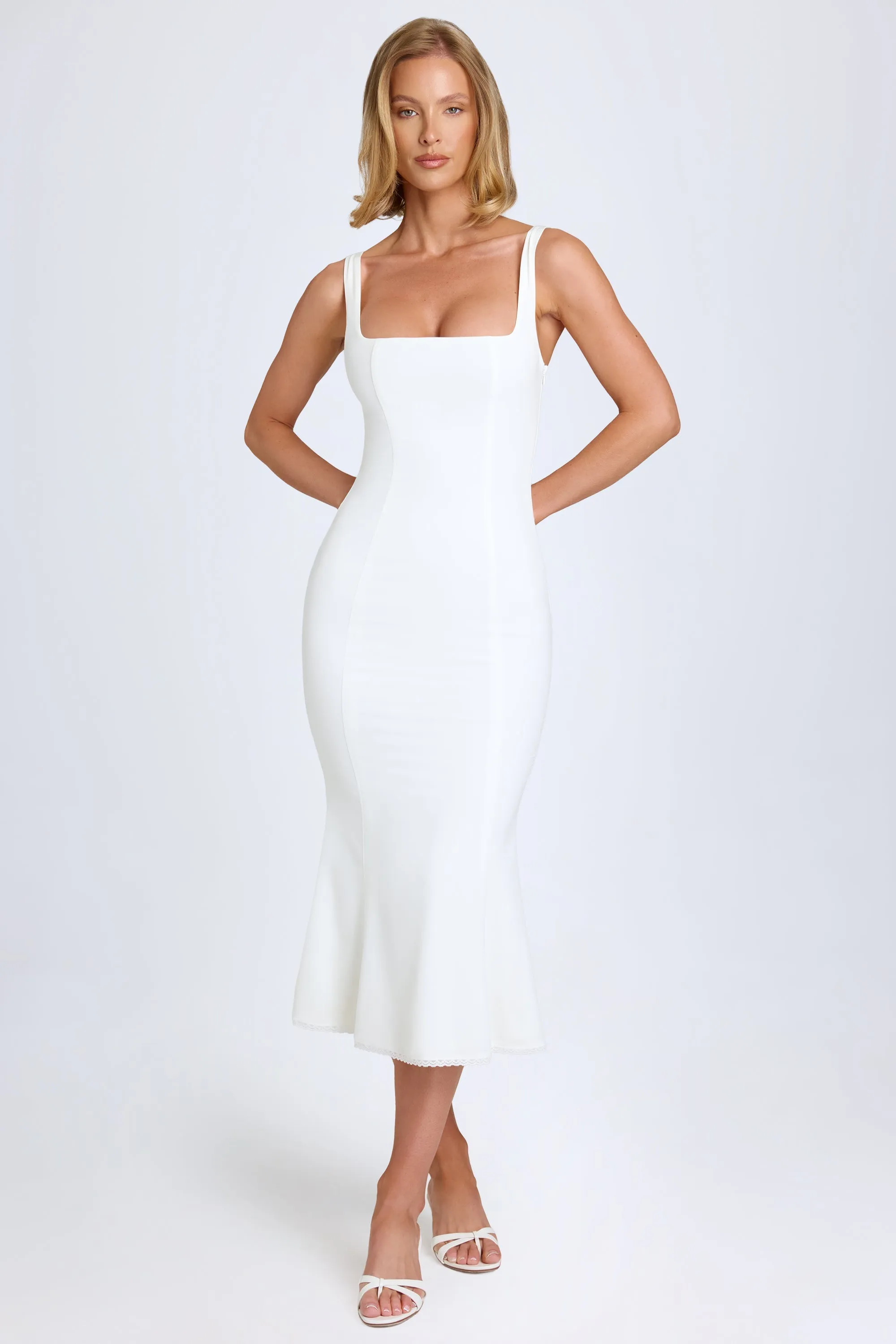 Lace-Trim Midaxi Dress in White