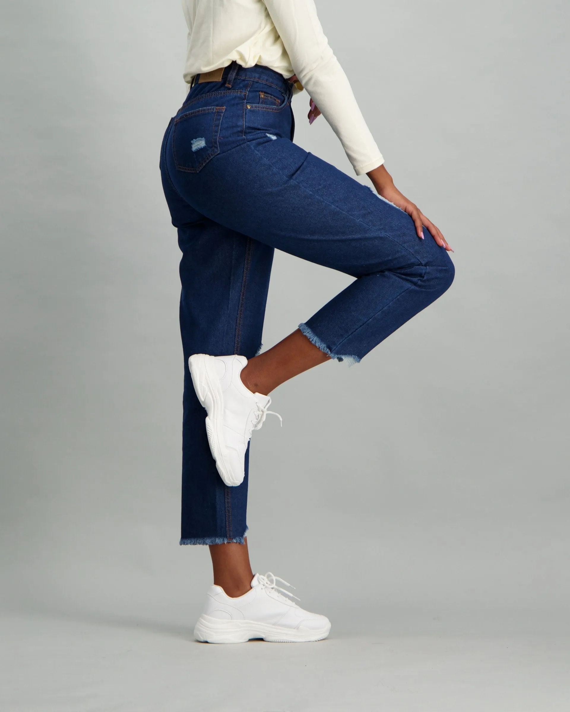 Ladies Dark Blue High-Rise Mom Jean
