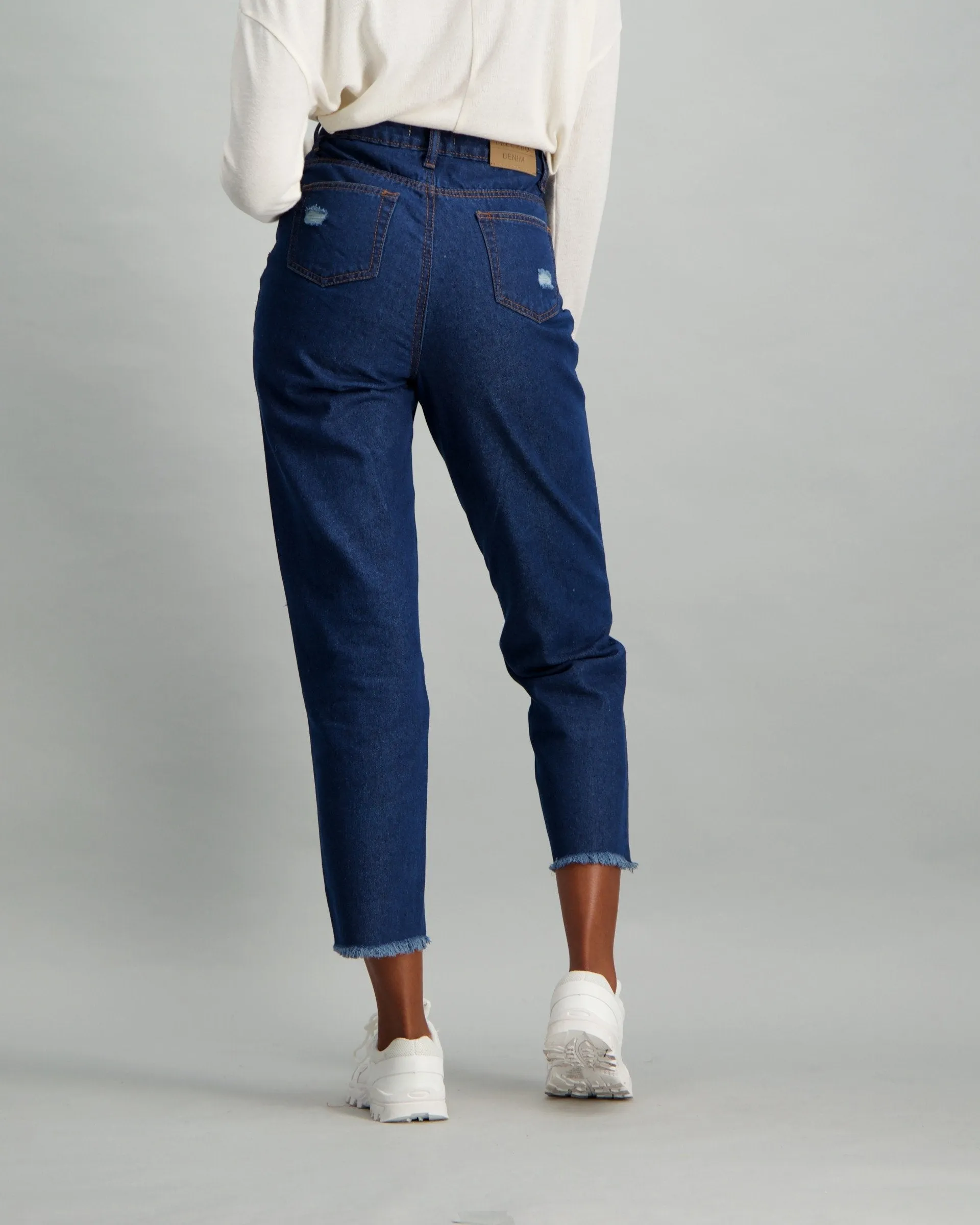 Ladies Dark Blue High-Rise Mom Jean
