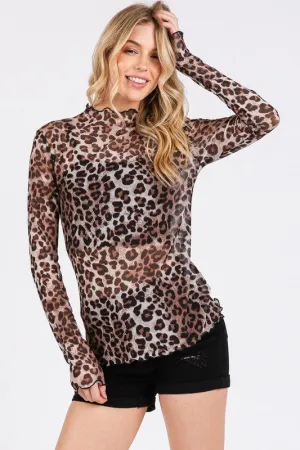 Leopard Mesh Long Sleeve Top
