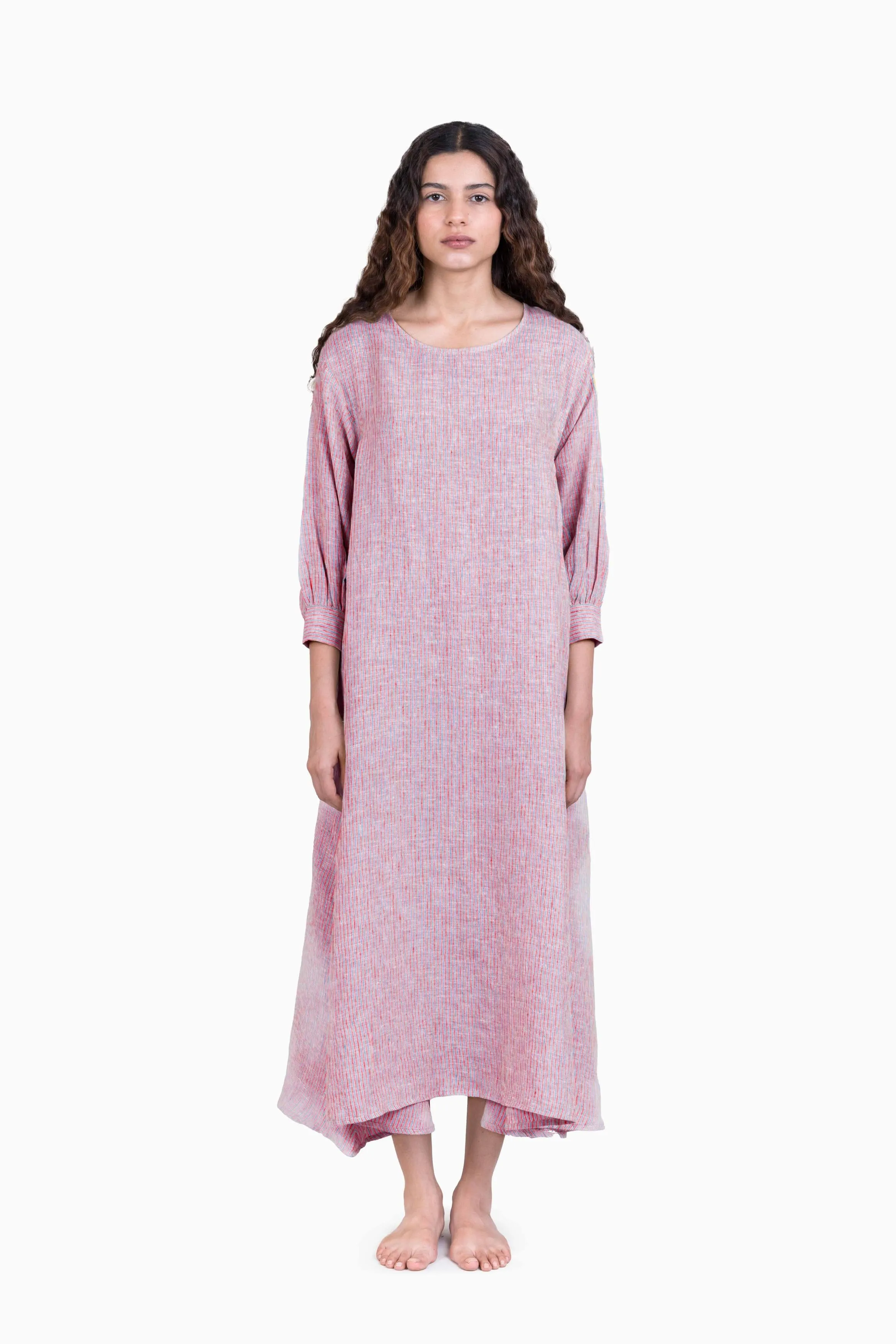 Linen Celeste Dress-Swirly Green