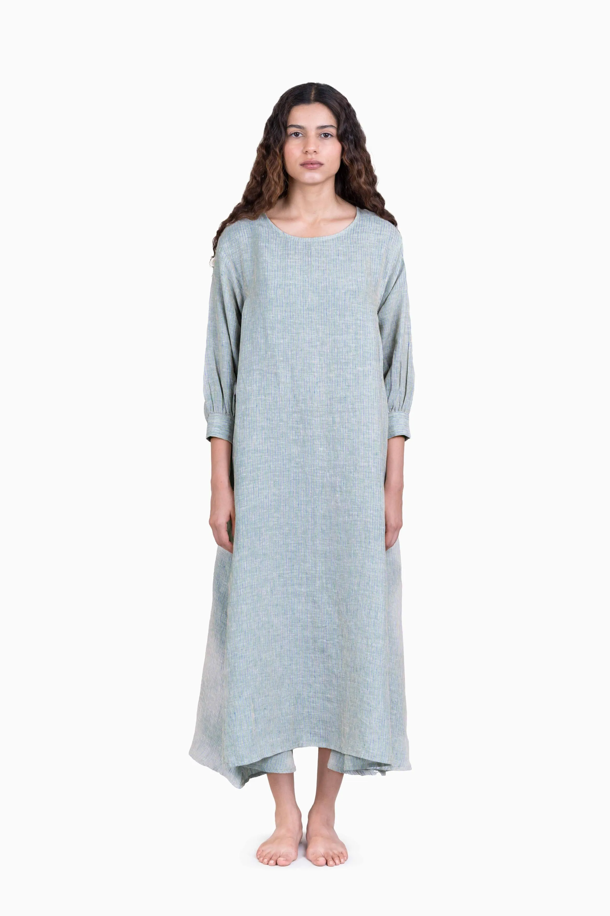 Linen Celeste Dress-Swirly Green