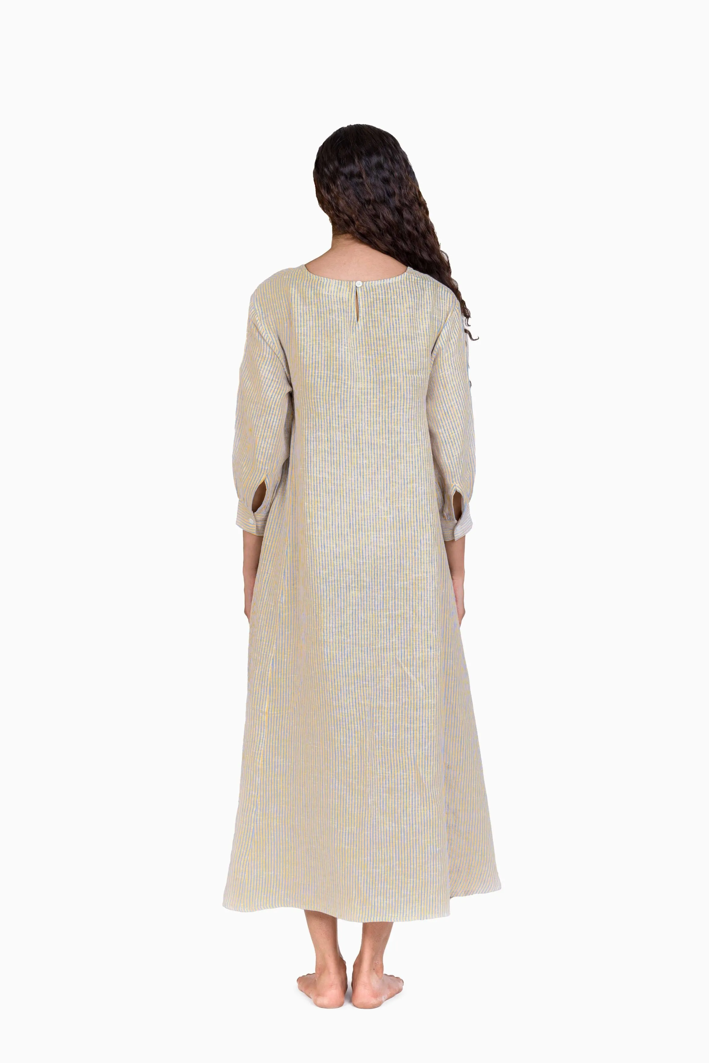 Linen Celeste Dress-Swirly Green