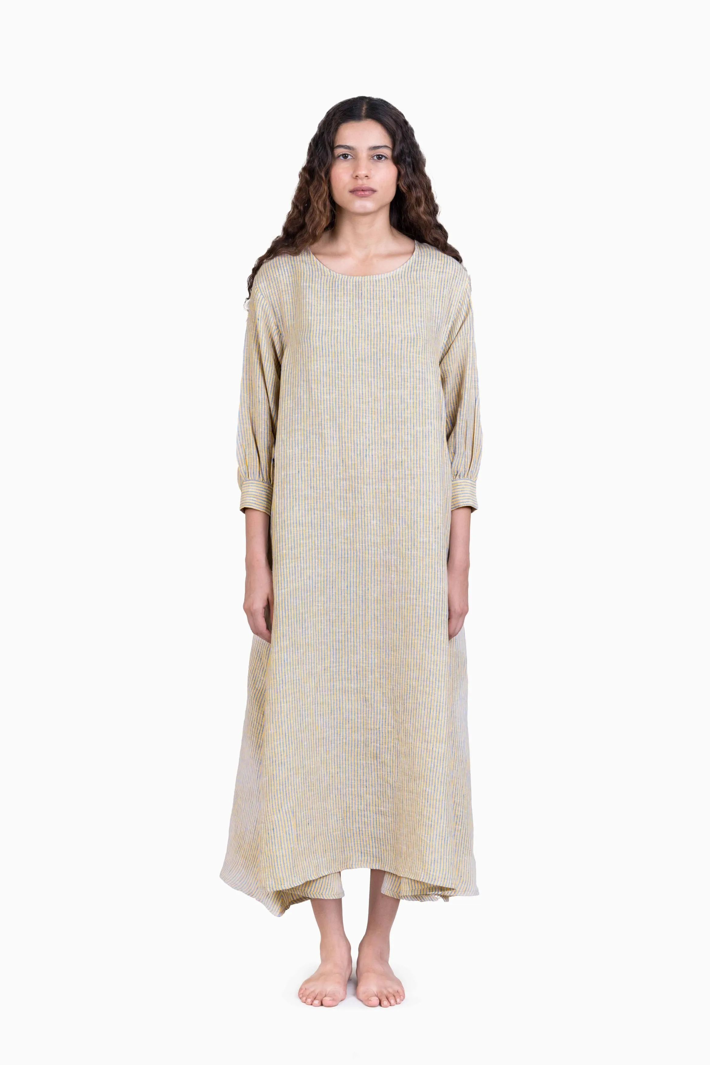 Linen Celeste Dress-Swirly Green