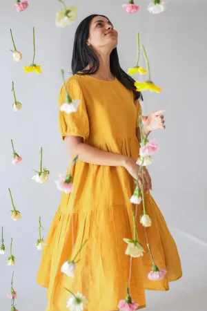 Linen Elvira Dress-Sunburnt Yellow