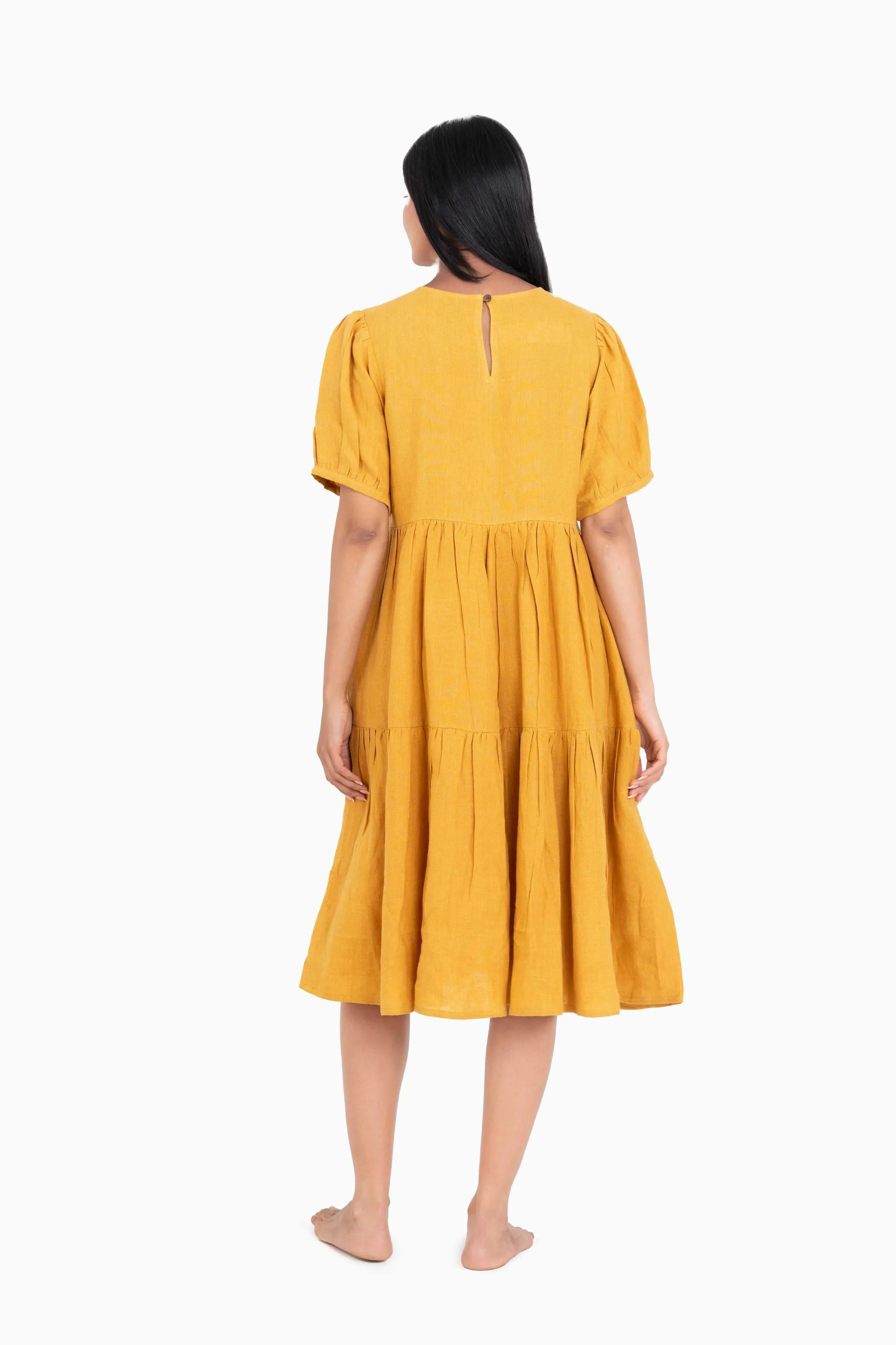 Linen Elvira Dress-Sunburnt Yellow